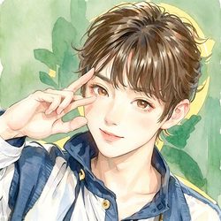 水彩比耶插画男头 插画风微信头像
