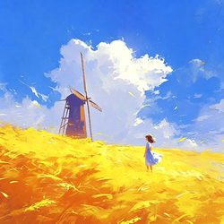麦田风车少女头像 插画风微信头像
