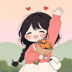 编辫少女挥手花束动漫风头像合集 动漫风微信头像