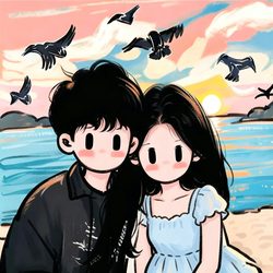 岁岁共看海 手绘风微信头像