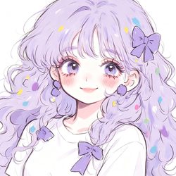 紫卷昭和风甜美女头 插画风微信头像