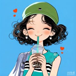奶茶绿帽少女 · 治愈系卡通风 卡通风微信头像