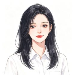 水彩黑长直优雅女头 插画风微信头像
