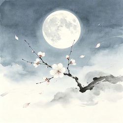 水墨月下寒梅伤感国风头像 风景微信头像