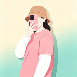 粉衣女生自拍扁平插画头像 卡通风微信头像