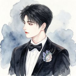 西装男生水彩手绘男生头像 手绘风微信头像