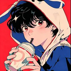复古日漫饮料男头 插画风微信头像