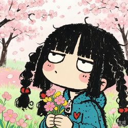 麻花辫少女的四时漫游 · 花园·雪夜·海边·星空 插画风微信头像
