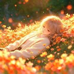 花海躺卧少女治愈动漫头像 动漫风微信头像