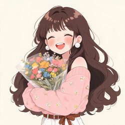 捧花波浪发少女动漫风头像合集 动漫风微信头像