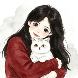 抱白猫温柔女生手绘头像 手绘风微信头像
