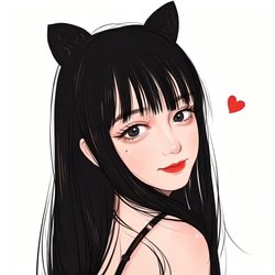猫耳红唇插画女头 插画风微信头像