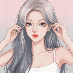 渐变银灰长发温柔手绘女头 手绘风微信头像