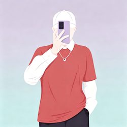 红色上衣男生自拍插画头像 卡通风微信头像