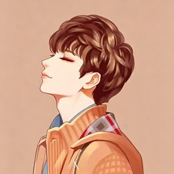 棕卷发闭眼插画男头 插画风微信头像