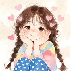 托腮麻花辫水彩女孩头像合集 动漫风微信头像