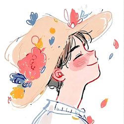 水彩花帽男生插画头 插画风微信头像