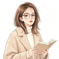 戴眼镜看书女生手绘头像 手绘风微信头像