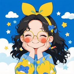 黄蝴蝶结眼镜少女 · 文艺卡通风 卡通风微信头像
