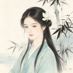 竹间淡彩国风头像 复古风微信头像
