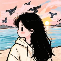 飞鸟见证温柔 手绘风微信头像