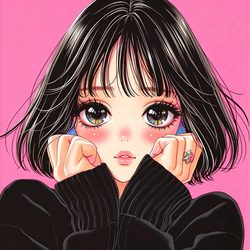 齐刘海大眼日漫女头 插画风微信头像