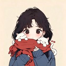 围巾抱猫少女插画头 插画风微信头像