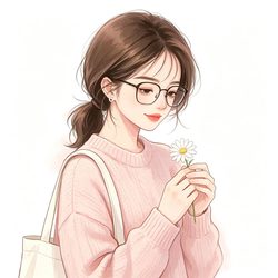 持雏菊眼镜女生手绘头像 手绘风微信头像