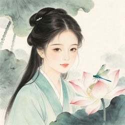 工笔荷花蜻蜓清雅头像 复古风微信头像