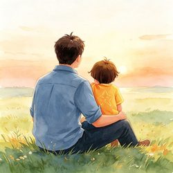 夕阳父子水彩亲子头像 亲情风微信头像