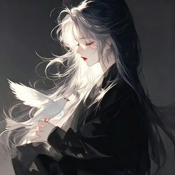 暗黑古风白鸽少女头像 插画风微信头像