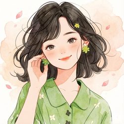绿衬小花少女 · 治愈卡通头像 卡通风微信头像
