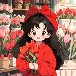 红蝴蝶结捧花女头 治愈风微信头像