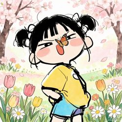 暴躁小萝莉的四时吐槽 · 赏花·冻哭·海边·起床气 插画风微信头像