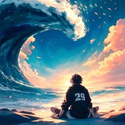 海浪少年背影动漫头像 动漫风微信头像