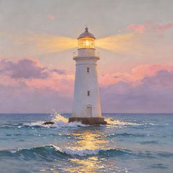 晚霞海上灯塔风景头像 风景微信头像