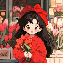 蝴蝶结抱花日漫头 插画风微信头像