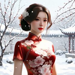 旗袍四韵 · 东方花开 插画风微信头像