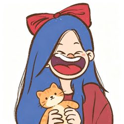 蓝发抱橘猫搞怪卡通女生头像 卡通风微信头像