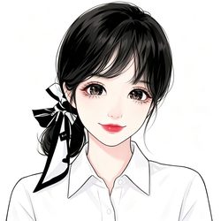 蝴蝶结马尾插画女头 插画风微信头像