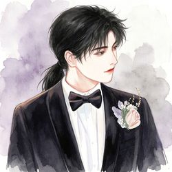 西装绅士水彩手绘男生头像 手绘风微信头像