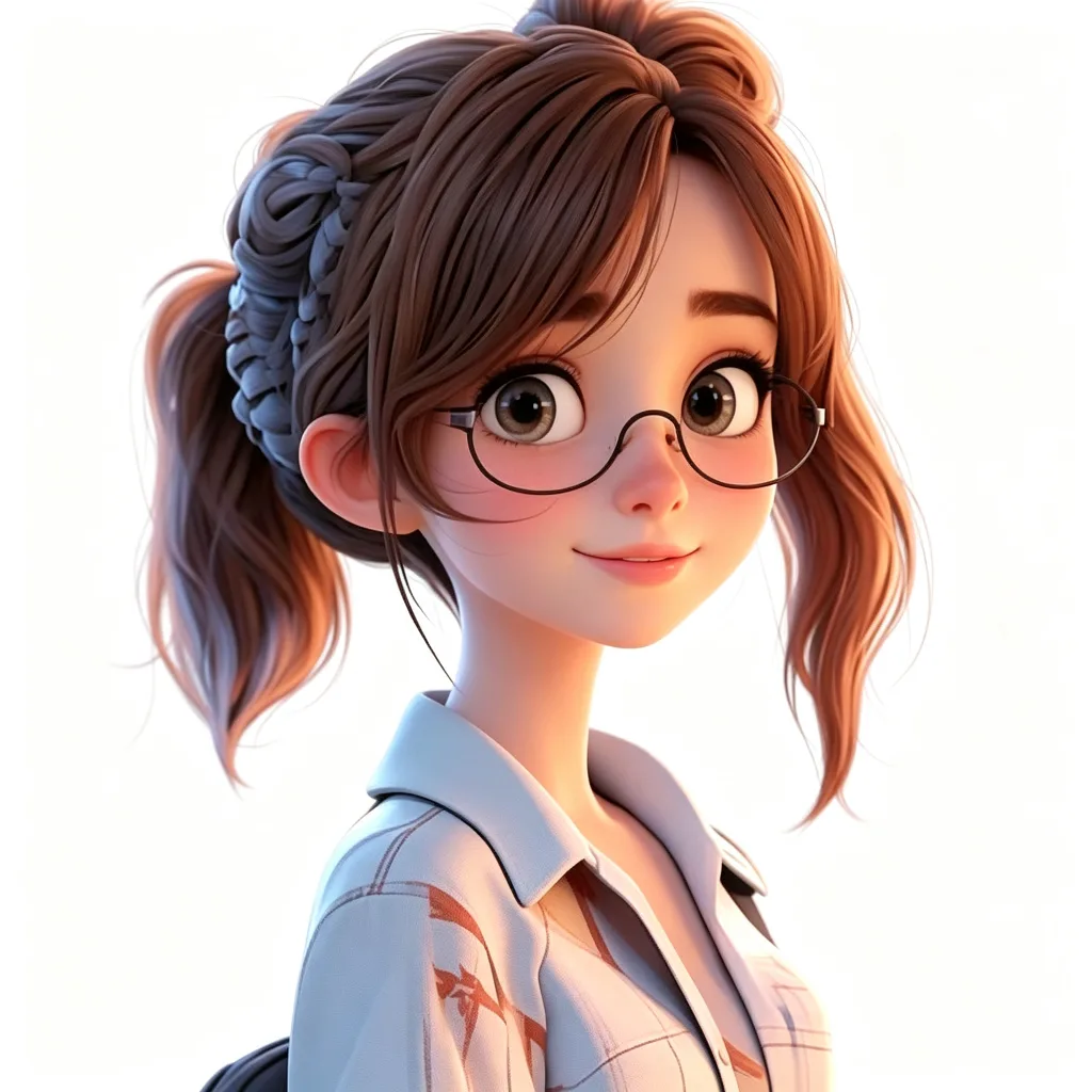 眼镜双马尾3D女头