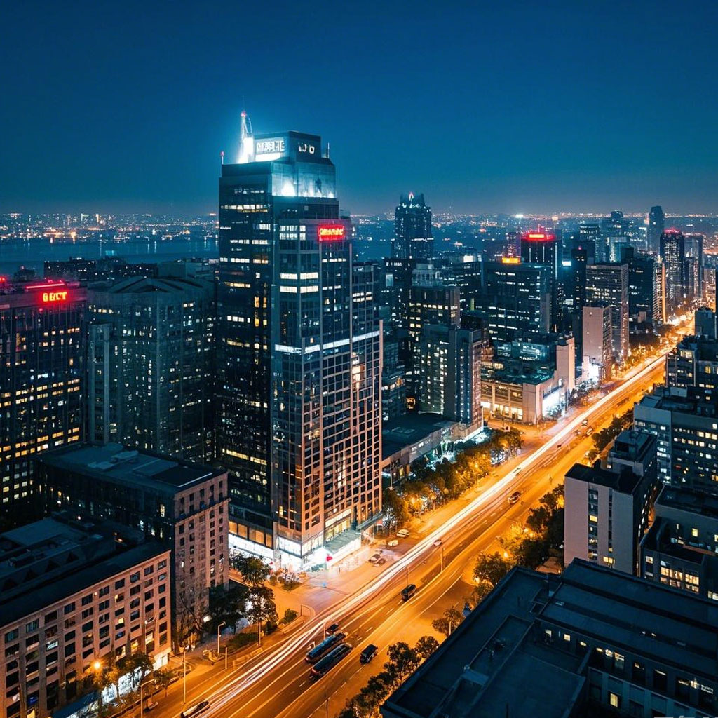俯视城市夜晚的马路