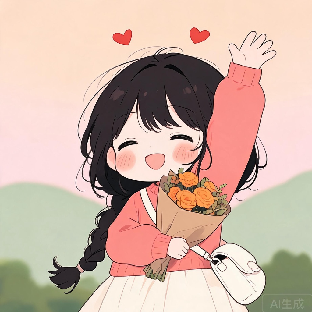编辫少女挥手花束动漫风头像合集