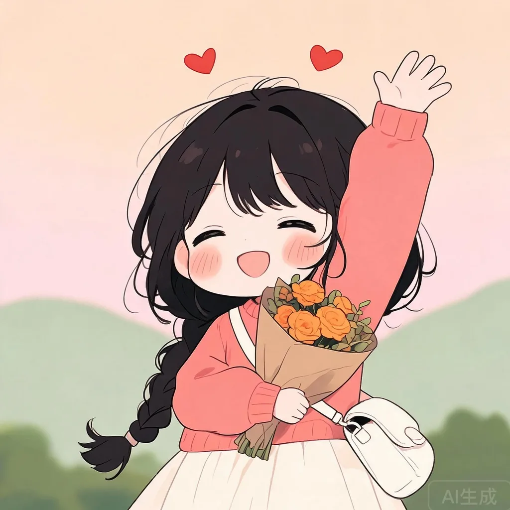 编辫少女挥手花束动漫风头像合集