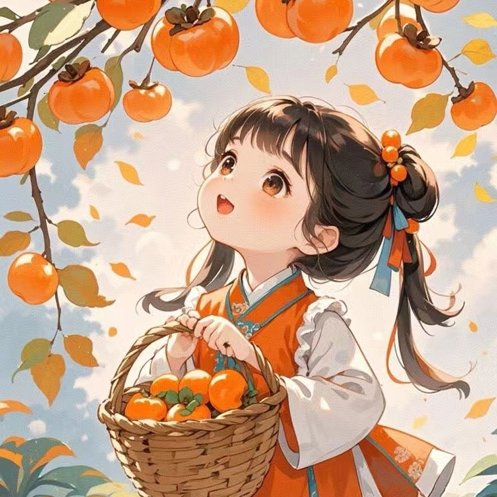 摘柿子的少女头像