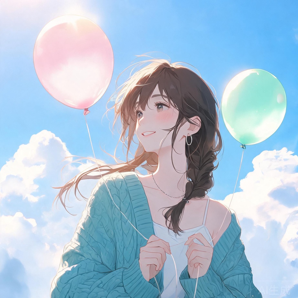 气球针织少女动漫头像