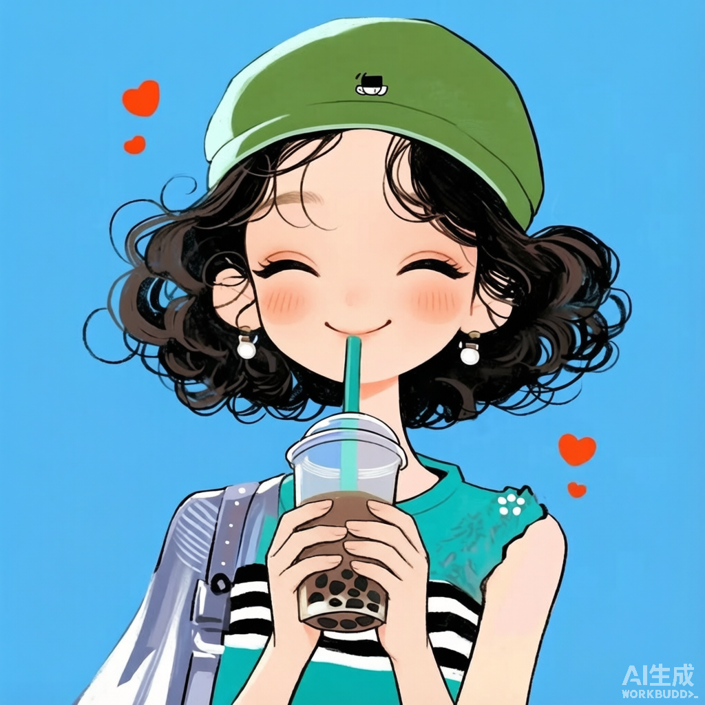 奶茶绿帽少女 · 治愈系卡通风