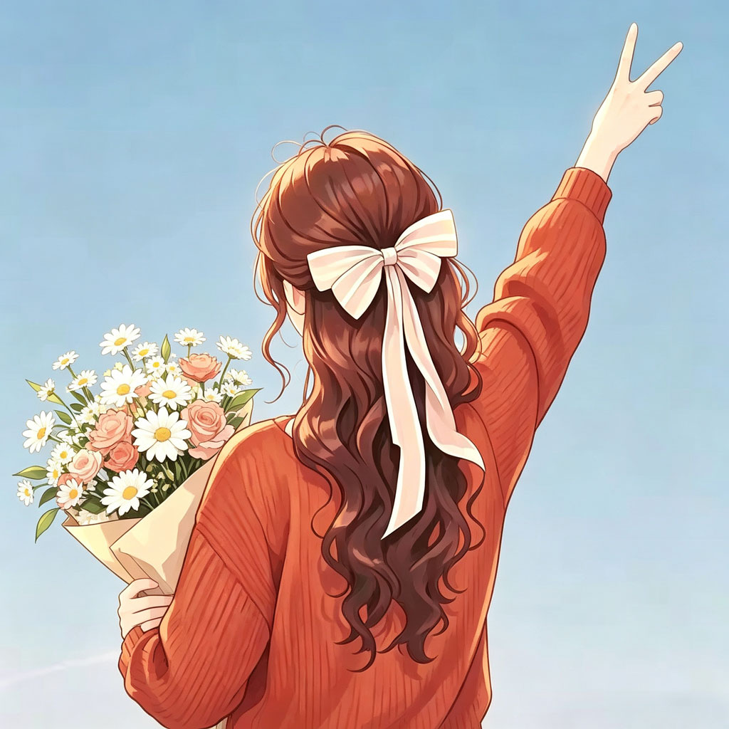 捧花女孩背影治愈头像