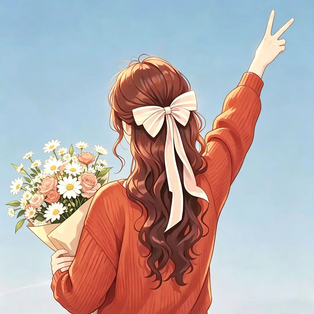 捧花女孩背影治愈头像